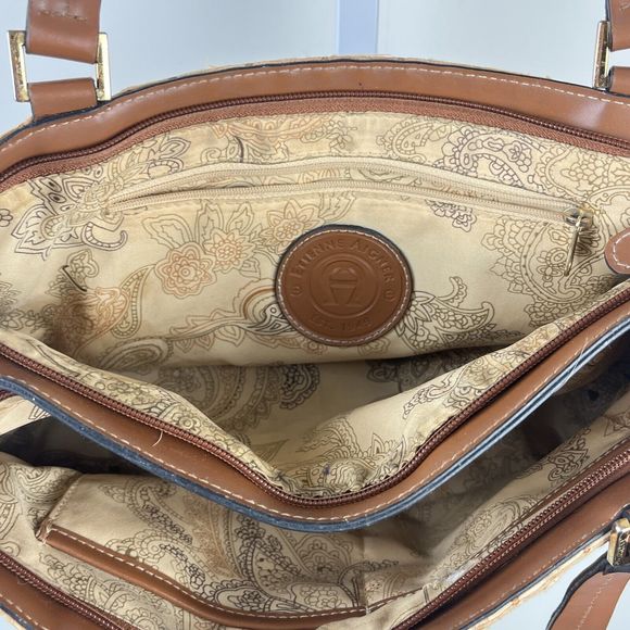 Etienne Aigner Handbag Purse Shoulder Bag Straw Jute Faux Leather 14 x 8 - Flaw - Picture 10 of 10